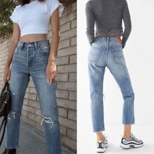 Levi's Premium Selvedge 501 Original Cropped Distressed Jeans Size 26